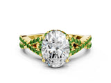 Yellow gold Oval Cut Diamond with Peridot side stone Halo Twist Band Solitaire Prong Setting Ring_12
