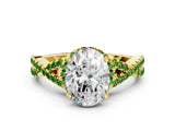 Yellow gold Oval Cut Diamond with Peridot side stone Halo Twist Band Solitaire Prong Setting Ring_36