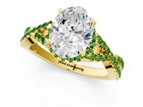 Yellow gold Oval Cut Diamond with Peridot side stone Halo Twist Band Solitaire Prong Setting Ring_37