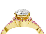 Yellow gold Oval Cut Diamond with Pink Sapphire side stone Halo Twist Band Solitaire Prong Setting Ring_16