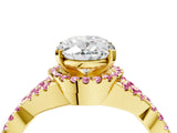 Yellow gold Oval Cut Diamond with Pink Sapphire side stone Halo Twist Band Solitaire Prong Setting Ring_28