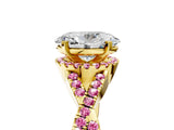 Yellow gold Oval Cut Diamond with Pink Sapphire side stone Halo Twist Band Solitaire Prong Setting Ring_29