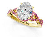 Yellow gold Oval Cut Diamond with Pink Sapphire side stone Halo Twist Band Solitaire Prong Setting Ring_37