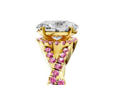Yellow gold Oval Cut Diamond with Pink Sapphire side stone Halo Twist Band Solitaire Prong Setting Ring_41