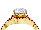 Yellow gold Oval Cut Diamond with Ruby side stone Halo Twist Band Solitaire Prong Setting Ring_16