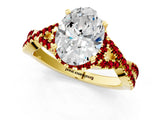 Yellow gold Oval Cut Diamond with Ruby side stone Halo Twist Band Solitaire Prong Setting Ring_37