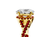 Yellow gold Oval Cut Diamond with Ruby side stone Halo Twist Band Solitaire Prong Setting Ring_41