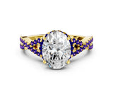Yellow gold Oval Cut Diamond with Tanzanite side stone Halo Twist Band Solitaire Prong Setting Ring_12