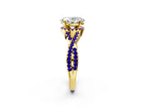 Yellow gold Oval Cut Diamond with Tanzanite side stone Halo Twist Band Solitaire Prong Setting Ring_14