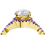 Yellow gold Oval Cut Diamond with Tanzanite side stone Halo Twist Band Solitaire Prong Setting Ring_16