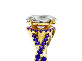 Yellow gold Oval Cut Diamond with Tanzanite side stone Halo Twist Band Solitaire Prong Setting Ring_17