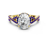 Yellow gold Oval Cut Diamond with Tanzanite side stone Halo Twist Band Solitaire Prong Setting Ring_36
