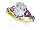 Yellow gold Oval Cut Diamond with Tanzanite side stone Halo Twist Band Solitaire Prong Setting Ring_37