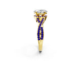 Yellow gold Oval Cut Diamond with Tanzanite side stone Halo Twist Band Solitaire Prong Setting Ring_38