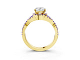 Yellow gold Oval Cut Diamond with Tanzanite side stone Halo Twist Band Solitaire Prong Setting Ring_39