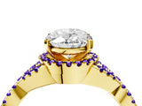 Yellow gold Oval Cut Diamond with Tanzanite side stone Halo Twist Band Solitaire Prong Setting Ring_40