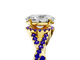 Yellow gold Oval Cut Diamond with Tanzanite side stone Halo Twist Band Solitaire Prong Setting Ring_41