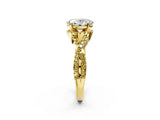 Yellow gold Oval Cut Diamond with Yellow Sapphire side stone Halo Twist Band Solitaire Prong Setting Ring_26