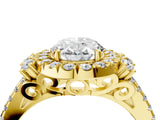 Yellow gold Oval Cut Double Halo Diamond Engagement Ring with Pave Band and Four-Prong Setting_46
