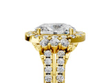 Yellow gold Oval Cut Double Halo Diamond Engagement Ring with Pave Band and Four-Prong Setting_47
