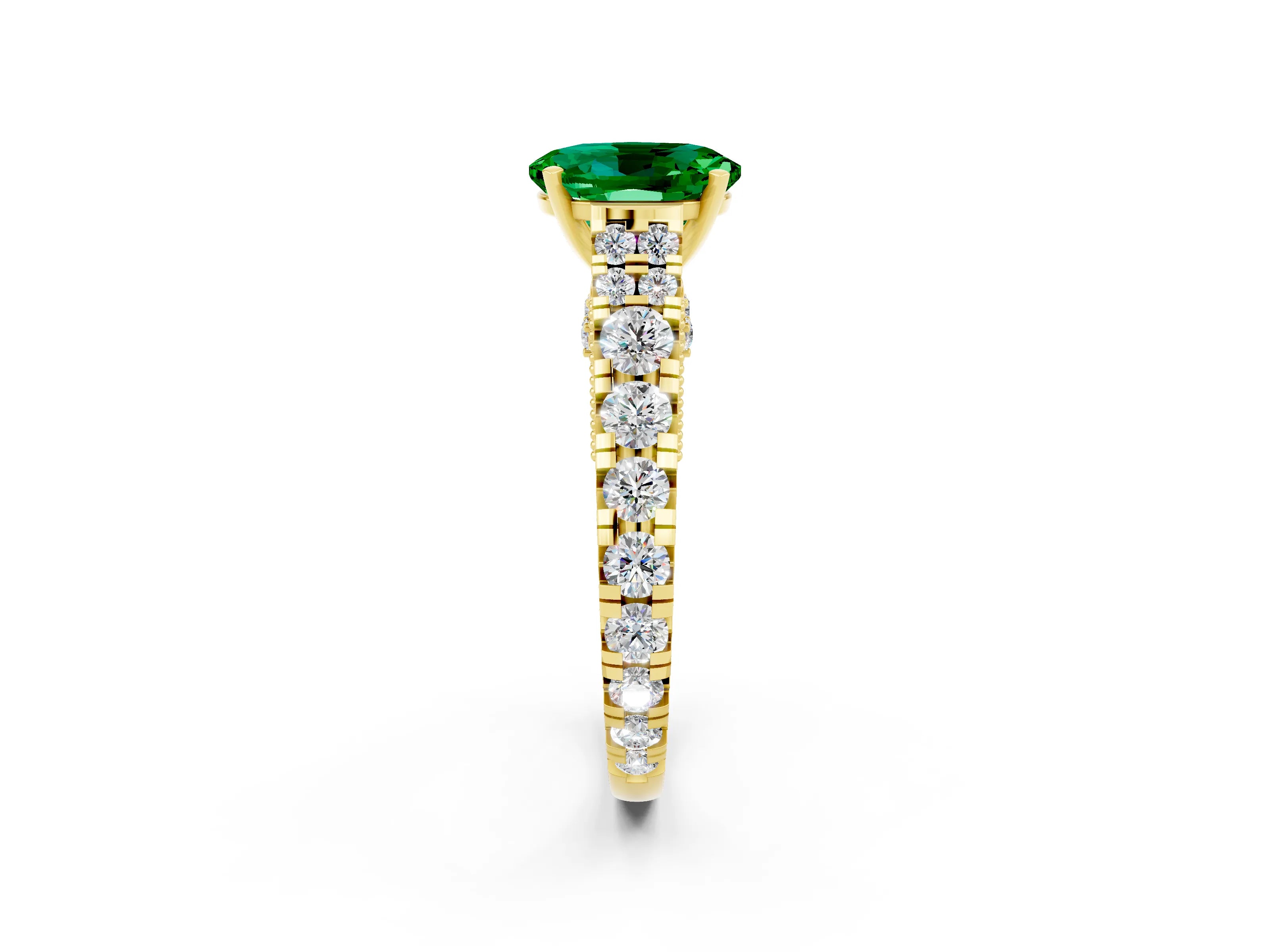 Yellow gold Oval Cut Emerald Classic Solitaire Ring with Pavé Band and Four-Prong Setting_2