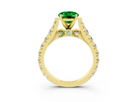 Yellow gold Oval Cut Emerald Classic Solitaire Ring with Pavé Band and Four-Prong Setting_3