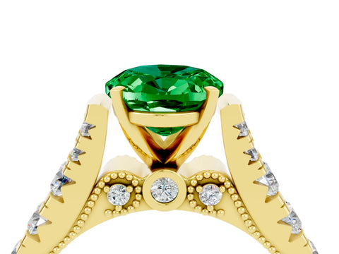 Yellow gold Oval Cut Emerald Classic Solitaire Ring with Pavé Band and Four-Prong Setting_4