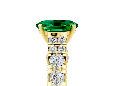 Yellow gold Oval Cut Emerald Classic Solitaire Ring with Pavé Band and Four-Prong Setting_5
