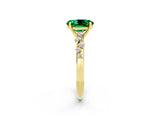 Yellow gold Oval Cut Emerald Cluster Side Stone Solitaire Ring with Prong Setting_26
