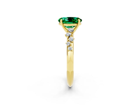 Yellow gold Oval Cut Emerald Cluster Side Stone Solitaire Ring with Prong Setting_26