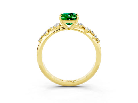 Yellow gold Oval Cut Emerald Cluster Side Stone Solitaire Ring with Prong Setting_27