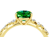 Yellow gold Oval Cut Emerald Cluster Side Stone Solitaire Ring with Prong Setting_28