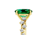 Yellow gold Oval Cut Emerald Cluster Side Stone Solitaire Ring with Prong Setting_29