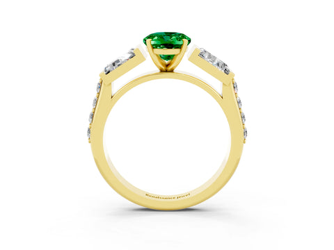 Yellow gold Oval Cut Emerald Engagement Ring with Baguette Side Stones and Channel Set Band_3