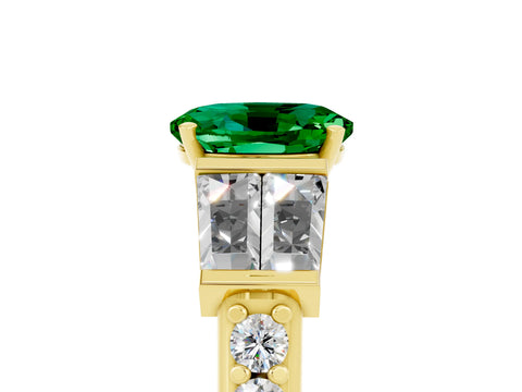 Yellow gold Oval Cut Emerald Engagement Ring with Baguette Side Stones and Channel Set Band_5