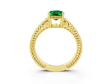 Yellow gold Oval Cut Emerald Engagement Ring with Milgrain Channel Set Band and Prong Setting_3