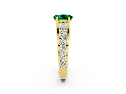 Yellow gold Oval Cut Emerald Engagement Ring with Pavé Band and Four-Prong Setting_2