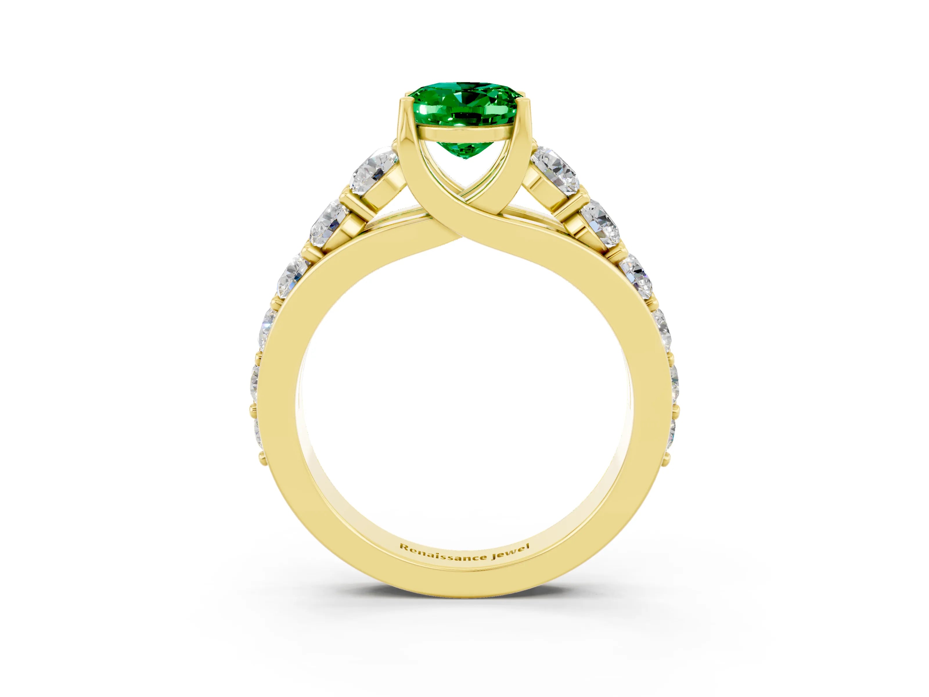 Yellow gold Oval Cut Emerald Engagement Ring with Pavé Band and Four-Prong Setting_3