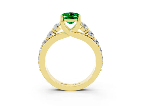 Yellow gold Oval Cut Emerald Engagement Ring with Pavé Band and Four-Prong Setting_3