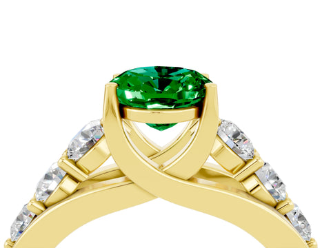 Yellow gold Oval Cut Emerald Engagement Ring with Pavé Band and Four-Prong Setting_4