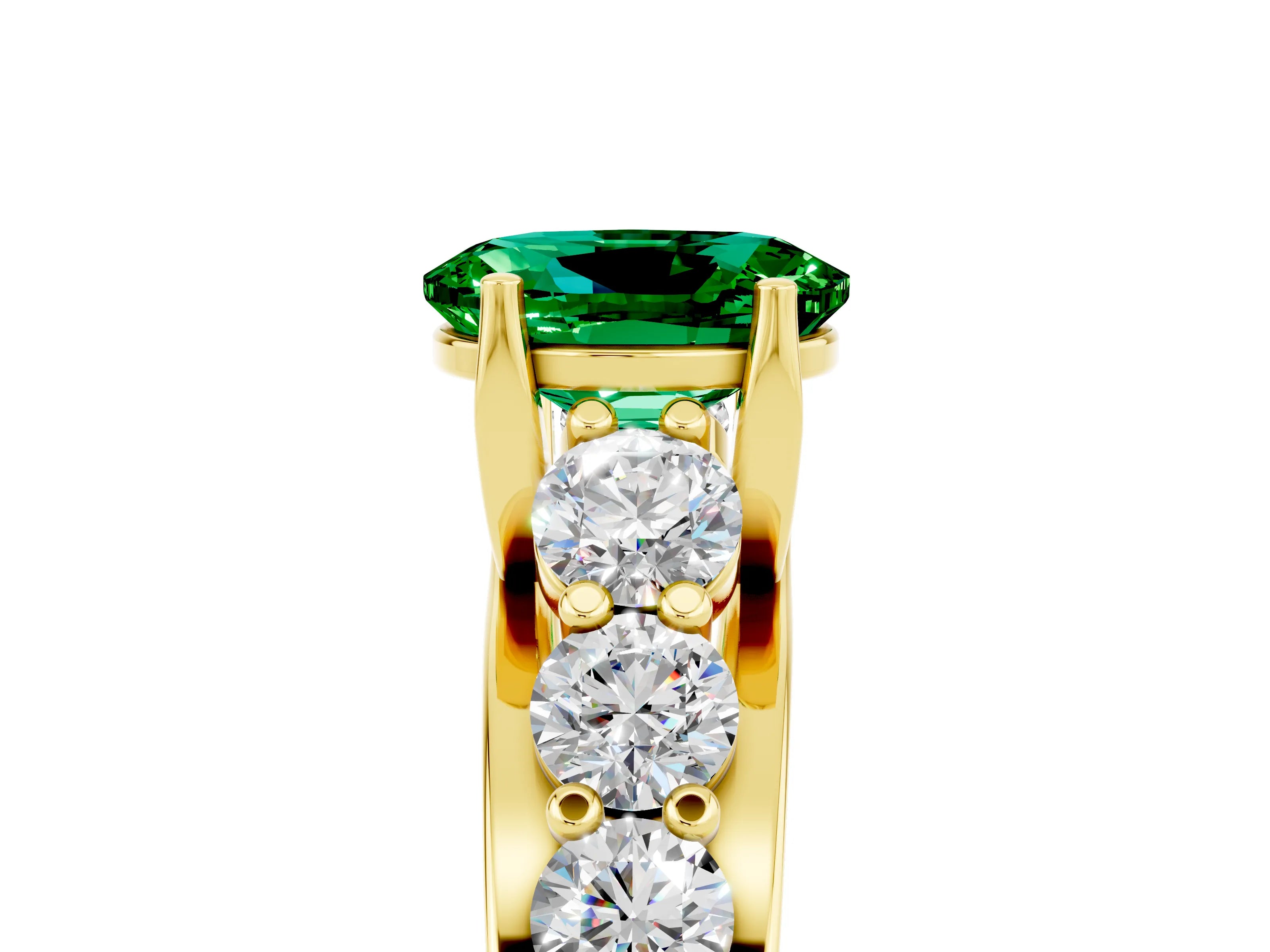Yellow gold Oval Cut Emerald Engagement Ring with Pavé Band and Four-Prong Setting_5