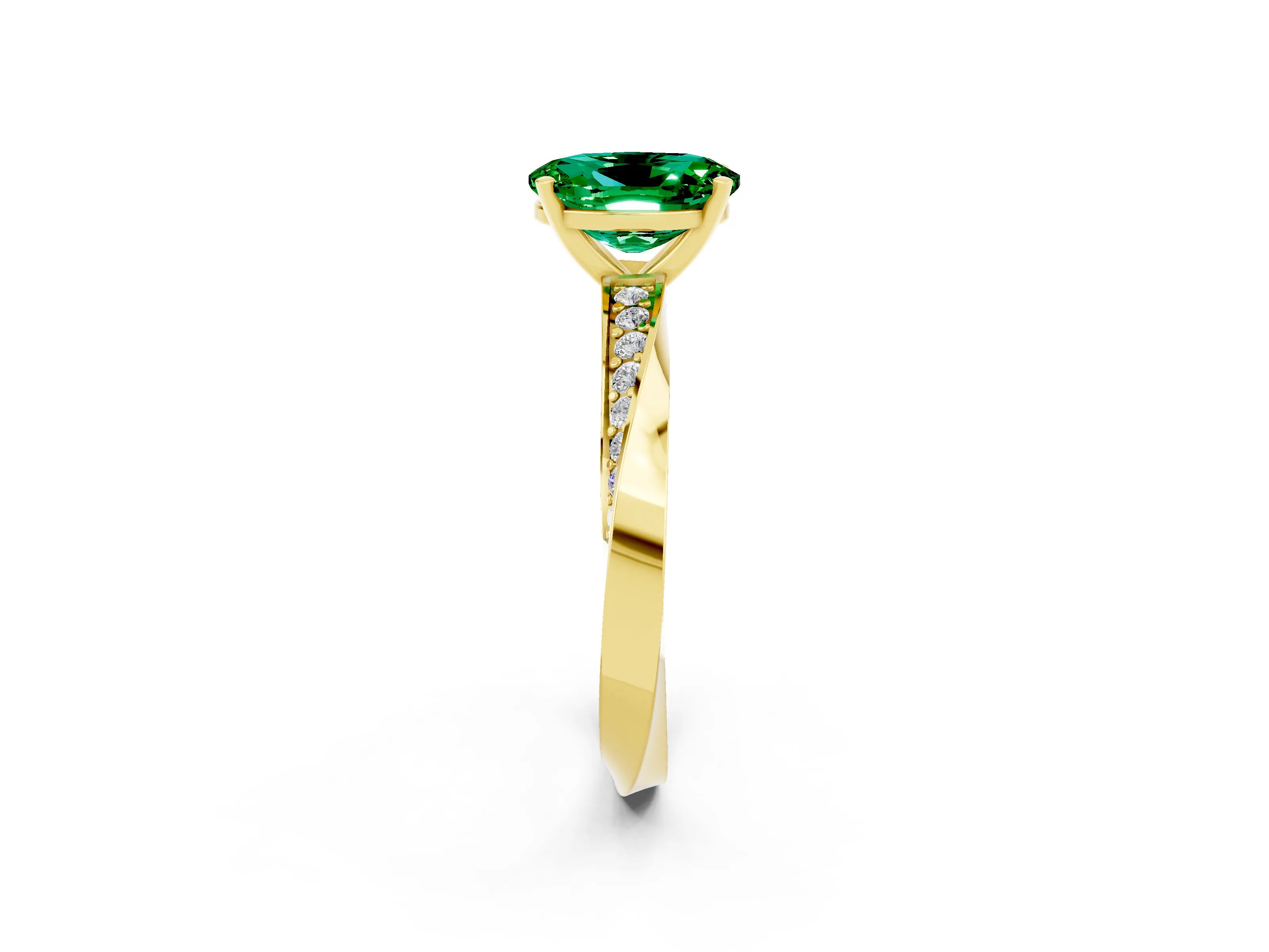 Yellow gold Oval Cut Emerald Engagement Ring with Side Stone Accents and Four-Prong Setting_29