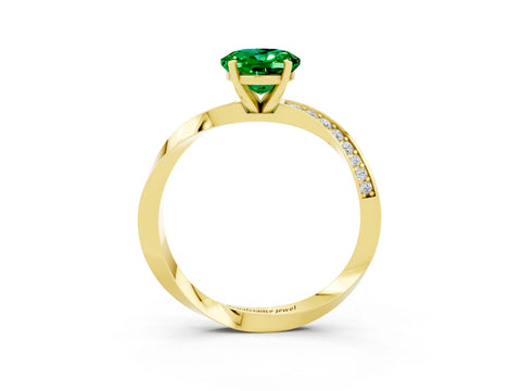 Yellow gold Oval Cut Emerald Engagement Ring with Side Stone Accents and Four-Prong Setting_30
