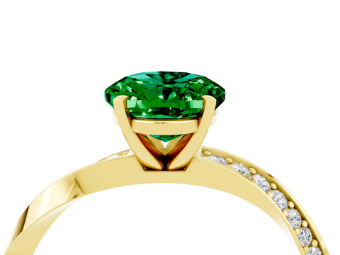 Yellow gold Oval Cut Emerald Engagement Ring with Side Stone Accents and Four-Prong Setting_31