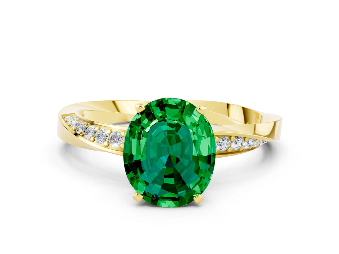 Yellow gold Oval Cut Emerald Engagement Ring with Side Stone Accents and Four-Prong Setting_60