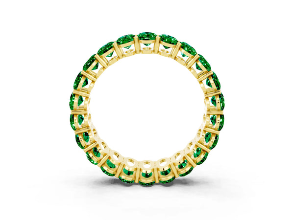 Yellow gold Oval Cut Emerald Eternity Band with Shared Prong Setting
