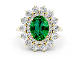 Yellow gold Oval Cut Emerald Floral Double Halo Engagement Ring with Prong Setting_60