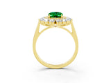 Yellow gold Oval Cut Emerald Floral Double Halo Engagement Ring with Prong Setting_63