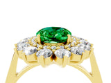 Yellow gold Oval Cut Emerald Floral Double Halo Engagement Ring with Prong Setting_64