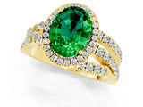 Yellow gold Oval Cut Emerald Halo Ring with Round Split Shank and Prong Setting_49